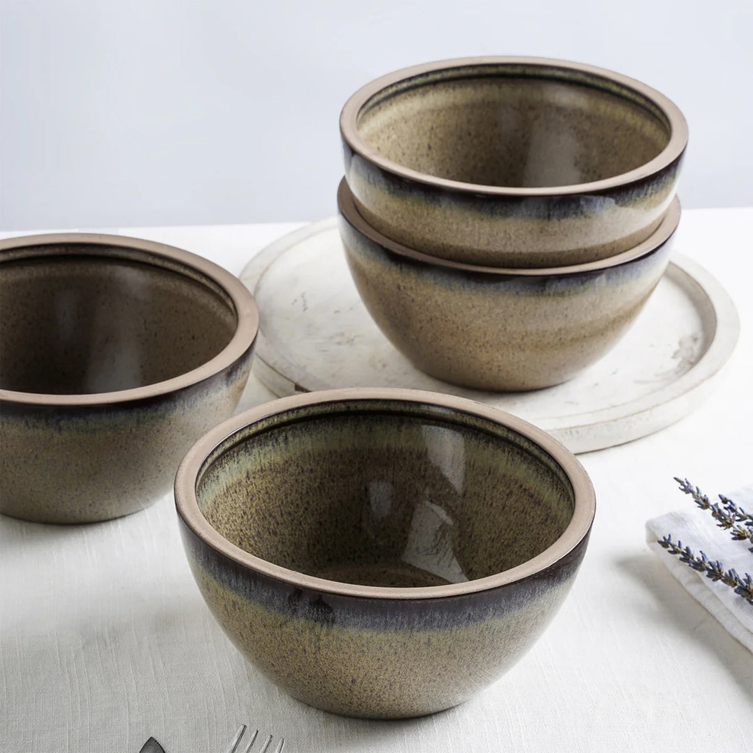 Stone Lain Tina 4 Piece Stoneware Bowl Set for Soups or Salads, Green and Beige