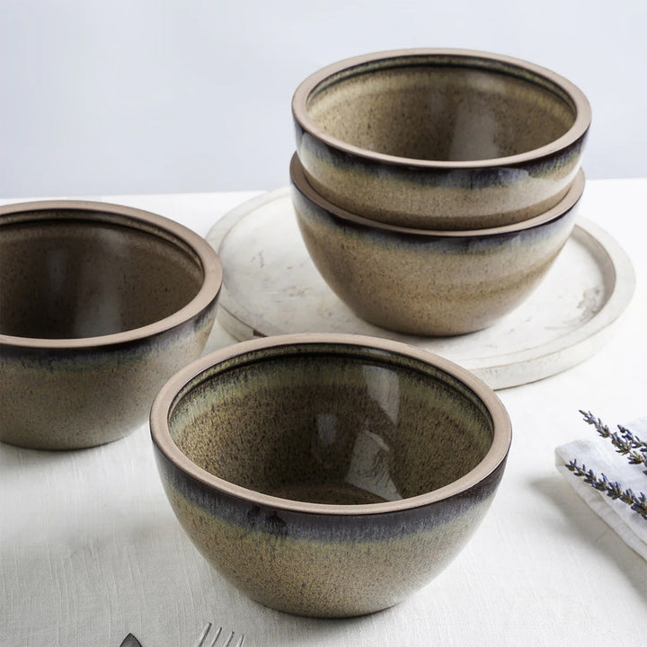 Stone Lain Tina 4 Piece Stoneware Bowl Set for Soups or Salads, Green and Beige