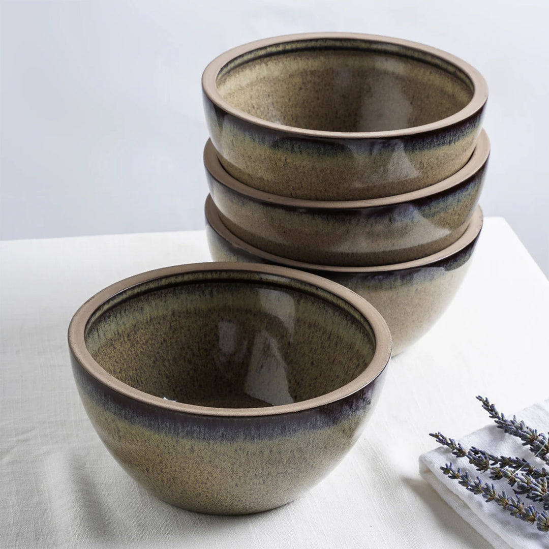 Stone Lain Tina 4 Piece Stoneware Bowl Set for Soups or Salads, Green and Beige