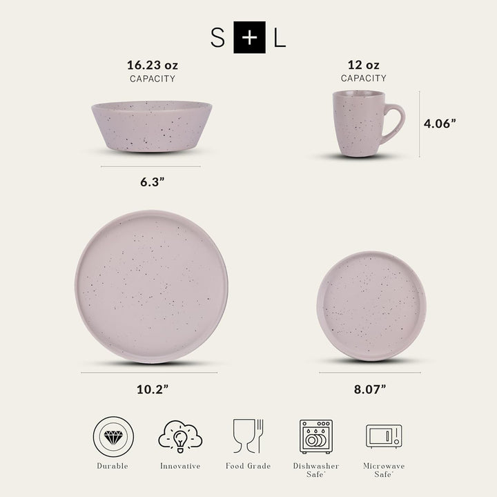 Stone Lain Jade Stoneware 16 Piece Dinnerware Set with Service for 4, Taupe