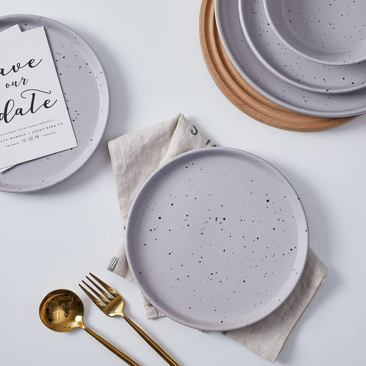 Stone Lain Jade Stoneware 16 Piece Dinnerware Set, Service for 4, Light Grey