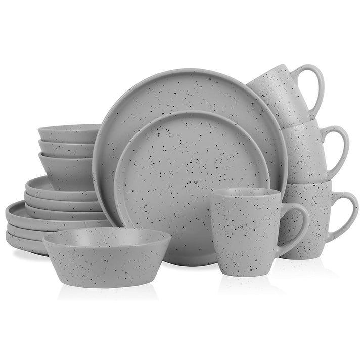 Stone Lain Jade Stoneware 16 Piece Dinnerware Set, Service for 4, Light Grey