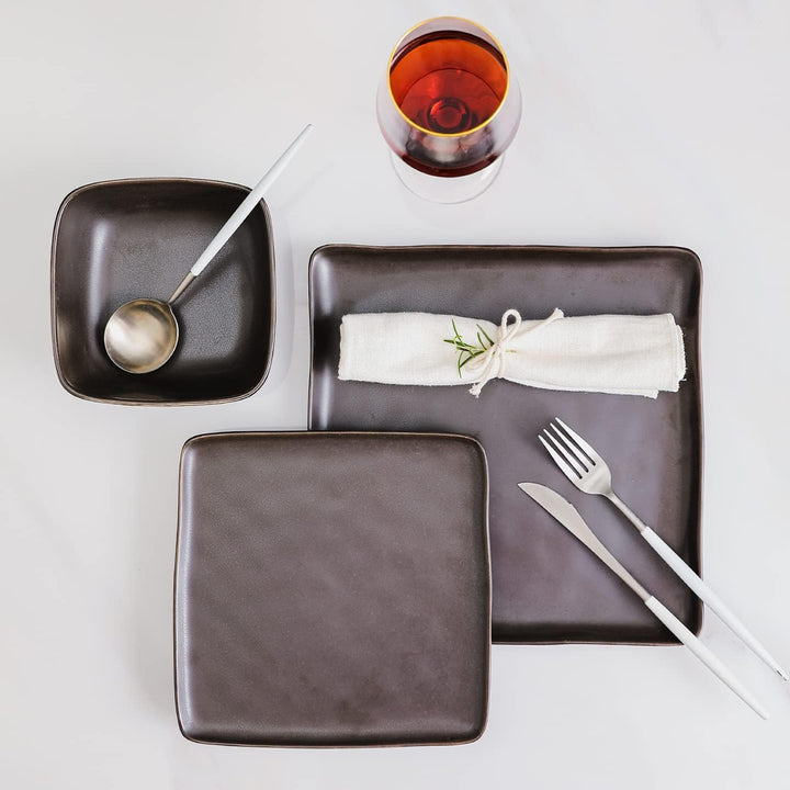 Stone Lain Jonny Stoneware 12 Piece Dinnerware, Dish Set w/Service for 4, Brown