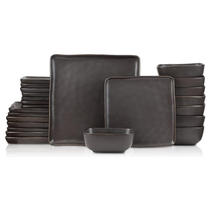 Stone Lain Jonny Stoneware 12 Piece Dinnerware, Dish Set w/Service for 4, Brown