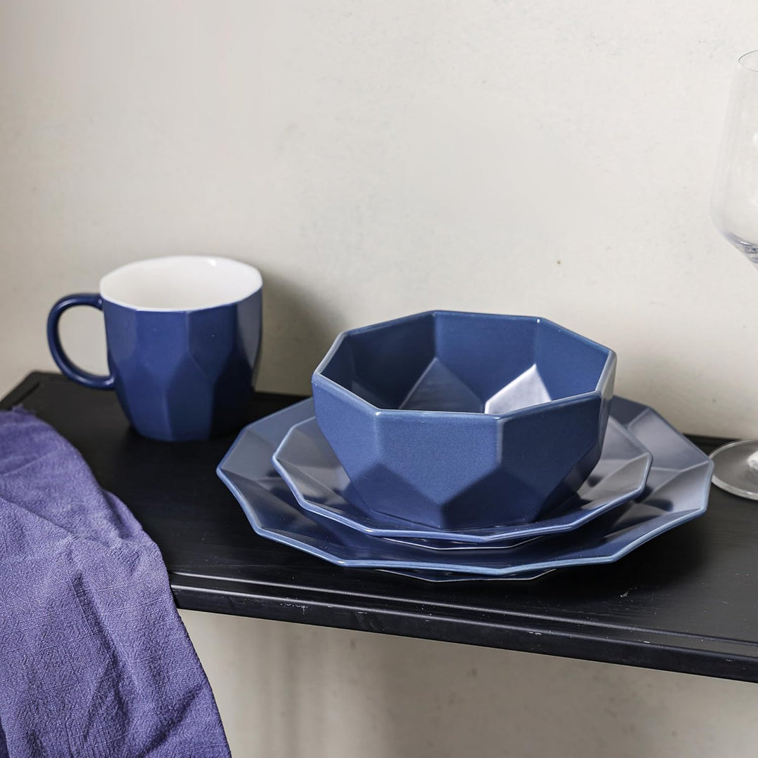 Stone Lain Jamie Informal Porcelain 16-Piece Geometric Dinnerware Set, Blue