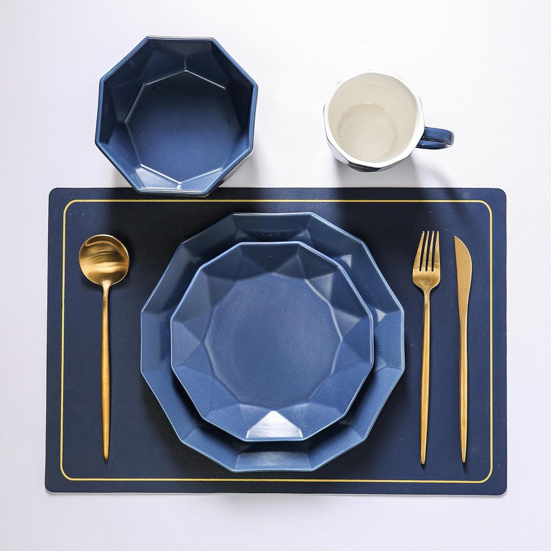 Stone Lain Jamie Informal Porcelain 16-Piece Geometric Dinnerware Set, Blue