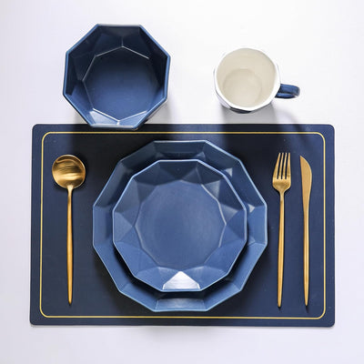 Stone Lain Informal Porcelain 16pc Geometric Dinnerware Set, Blue (Open Box) - VMInnovations