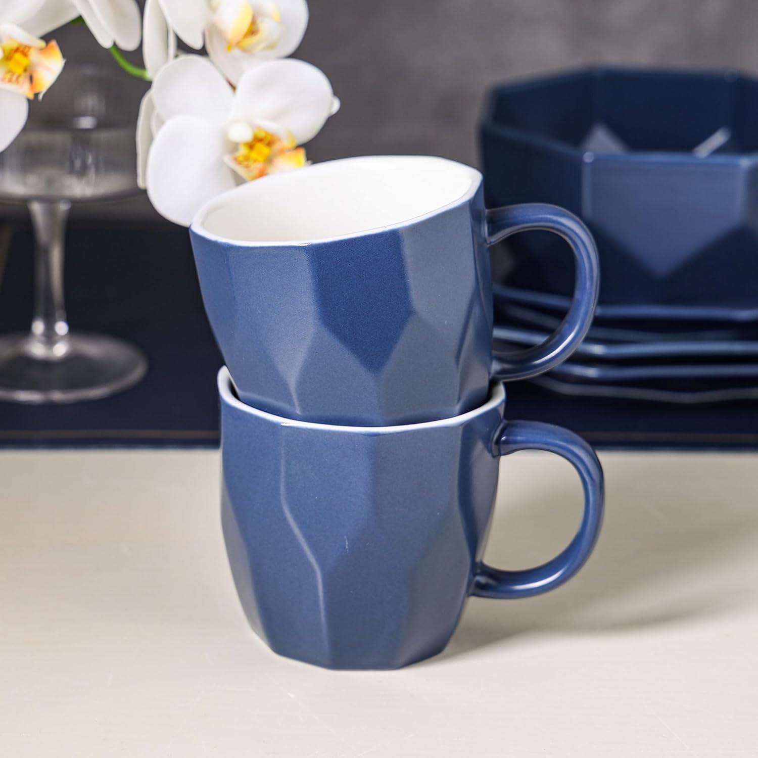 Stone Lain Informal Porcelain 16pc Geometric Dinnerware Set, Blue (Open Box) - VMInnovations