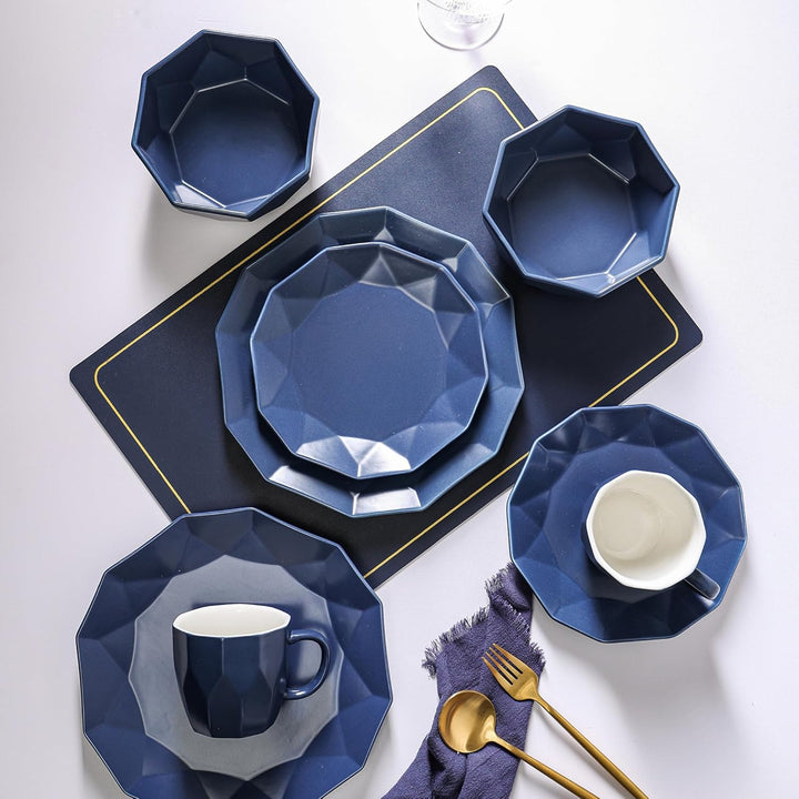 Stone Lain Jamie Informal Porcelain 16-Piece Geometric Dinnerware Set, Blue