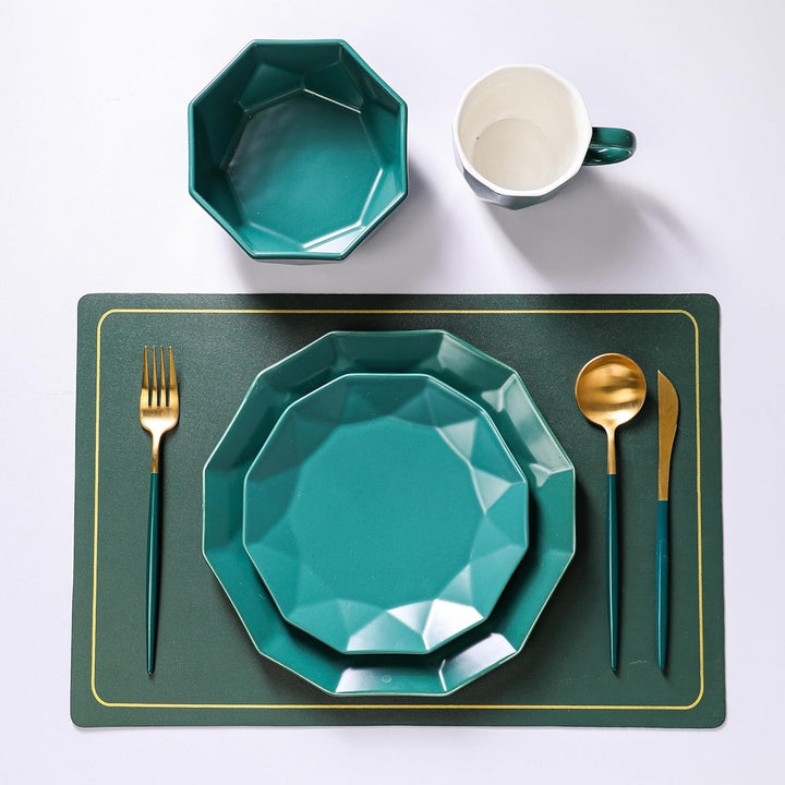 Stone Lain Jamie Informal Porcelain 16-Piece Geometric Dinnerware Set, Green