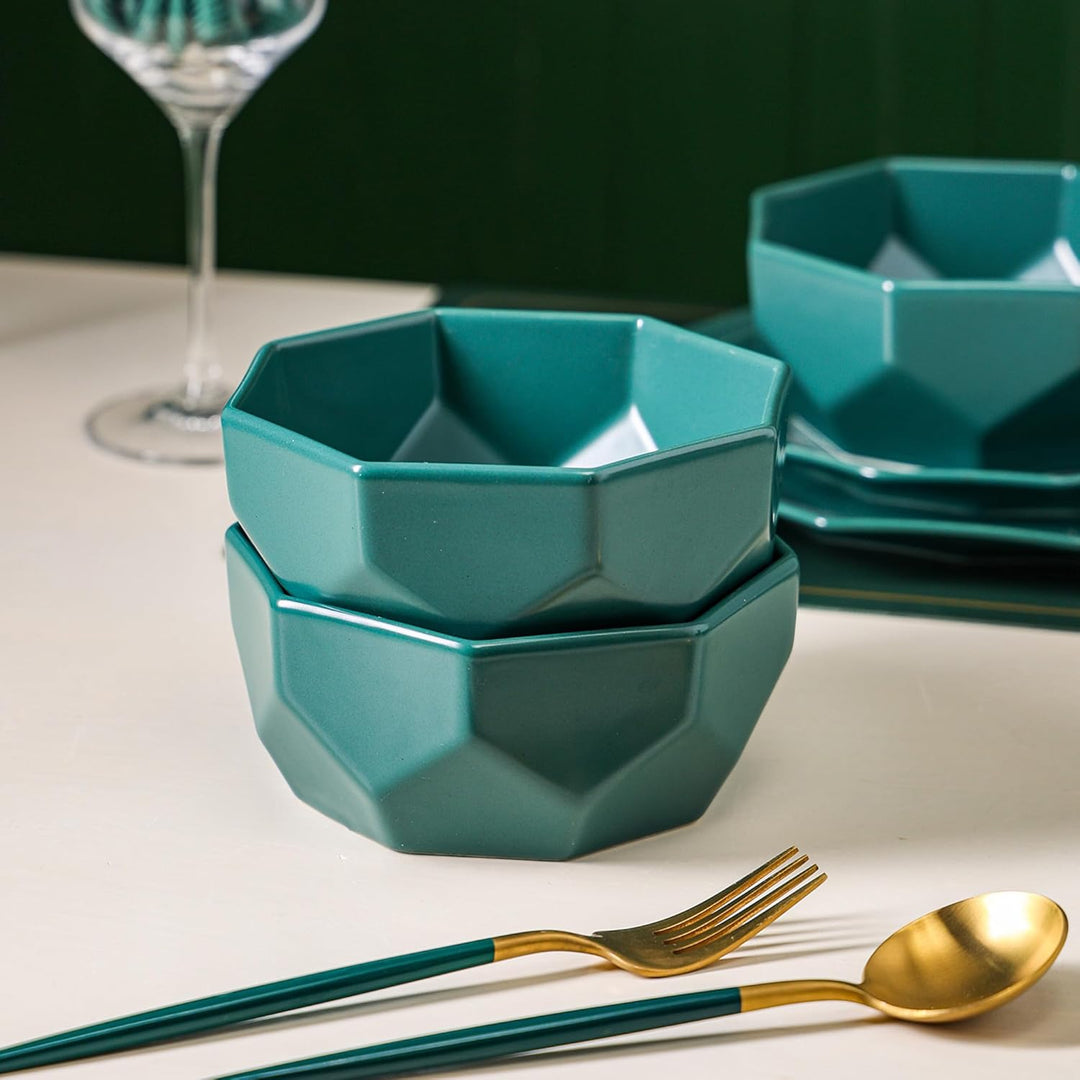 Stone Lain Jamie Informal Porcelain 16-Piece Geometric Dinnerware Set, Green