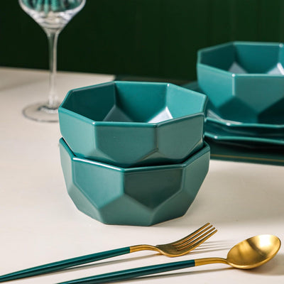 Stone Lain Jamie Informal Porcelain 16-Piece Geometric Dinnerware Set, Green - VMInnovations