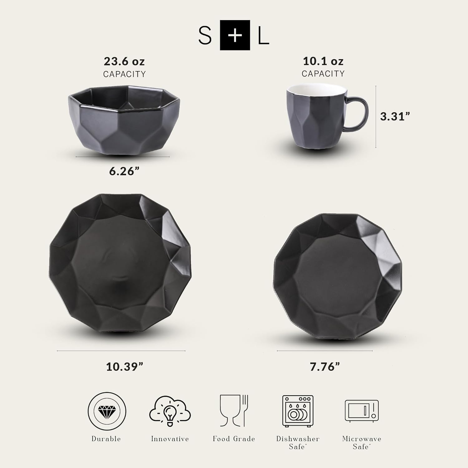 Stone Lain Jamie Informal Porcelain 16pc Geometric Dinnerware Set (Open Box) - VMInnovations