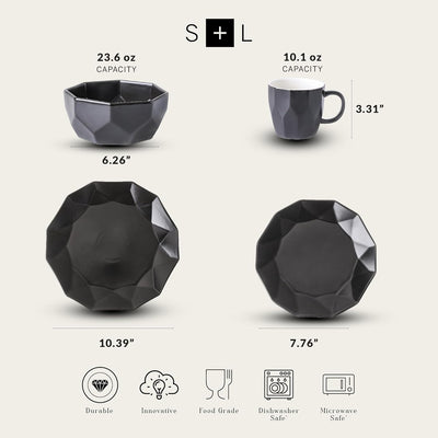 Stone Lain Jamie Informal Porcelain 16pc Geometric Dinnerware Set (Open Box) - VMInnovations