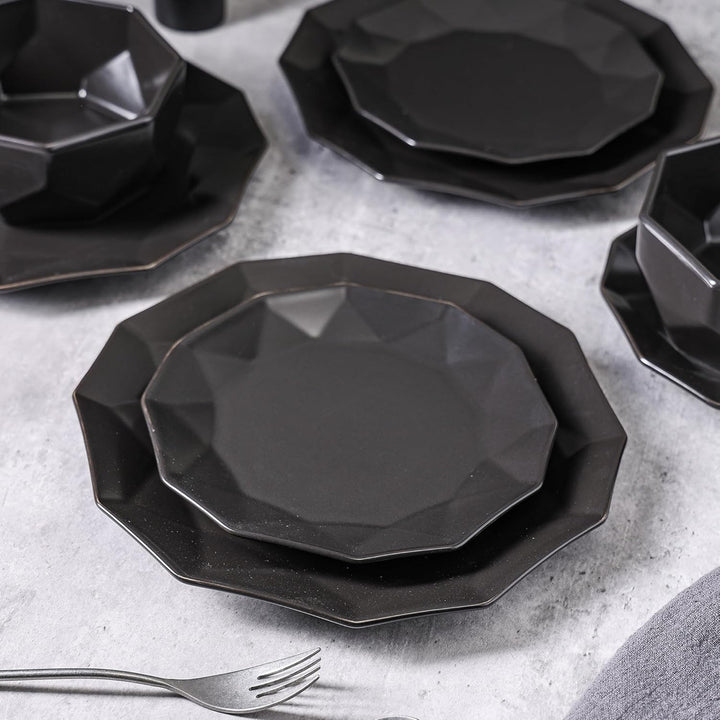 Stone Lain Jamie Informal Porcelain 16-Piece Geometric Dinnerware Set, Black