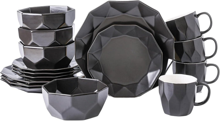 Stone Lain Jamie Informal Porcelain 16-Piece Geometric Dinnerware Set, Black