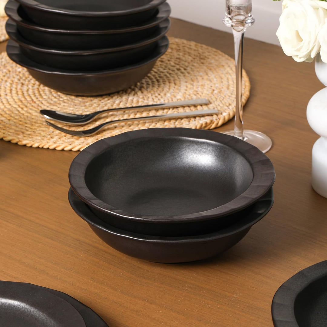 Stone Lain Oasis Stoneware 24 Piece Dinnerware Dish Set, Service for 8, Black
