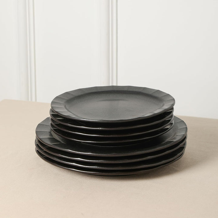 Stone Lain Oasis Stoneware 24 Piece Dinnerware Dish Set, Service for 8, Black
