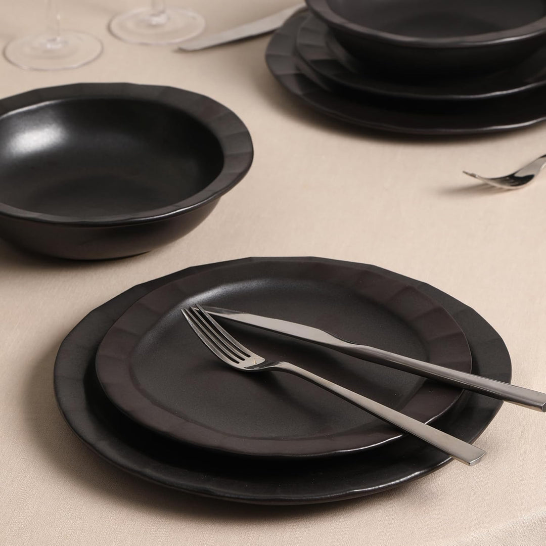 Stone Lain Oasis Stoneware 4 Piece Dinner Plate Dish Set - Serving Dishes, Black