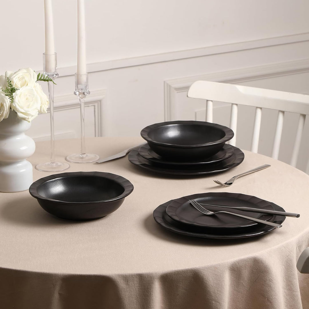 Stone Lain Oasis Stoneware 4 Piece Dinner Plate Dish Set - Serving Dishes, Black