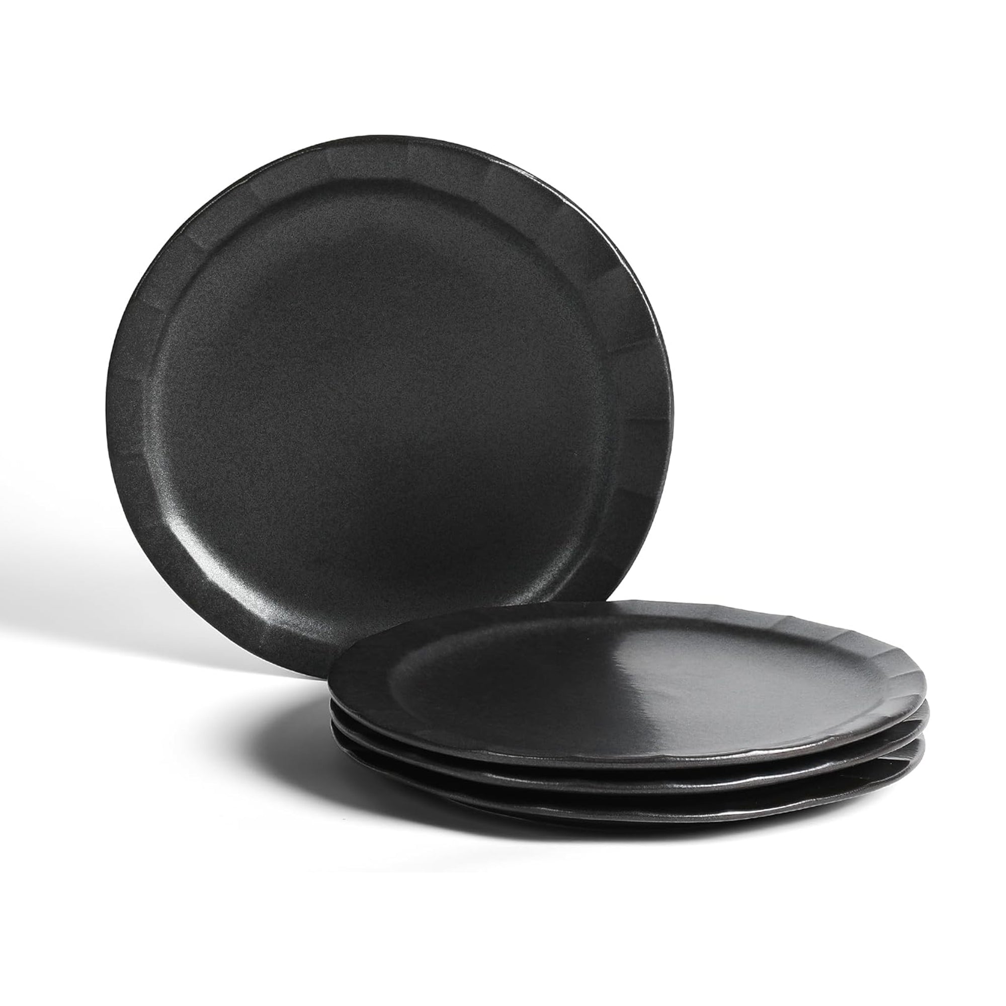 Stone Lain Oasis Stoneware 4 Piece Dinner Plate Dish Set - Serving Dishes, Black - VMInnovations