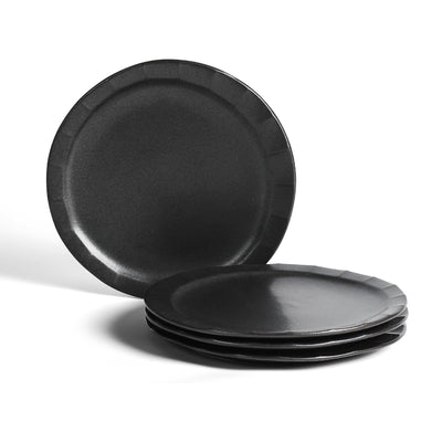 Stone Lain Oasis Stoneware 4 Piece Dinner Plate Dish Set - Serving Dishes, Black - VMInnovations
