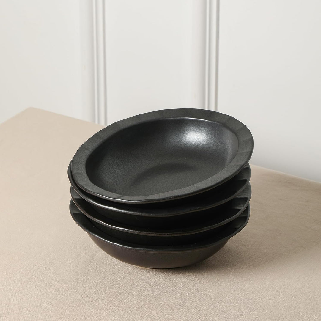 Stone Lain Oasis Stoneware 4 Piece Pasta Bowl Dish Set - Serving Dishes, Black