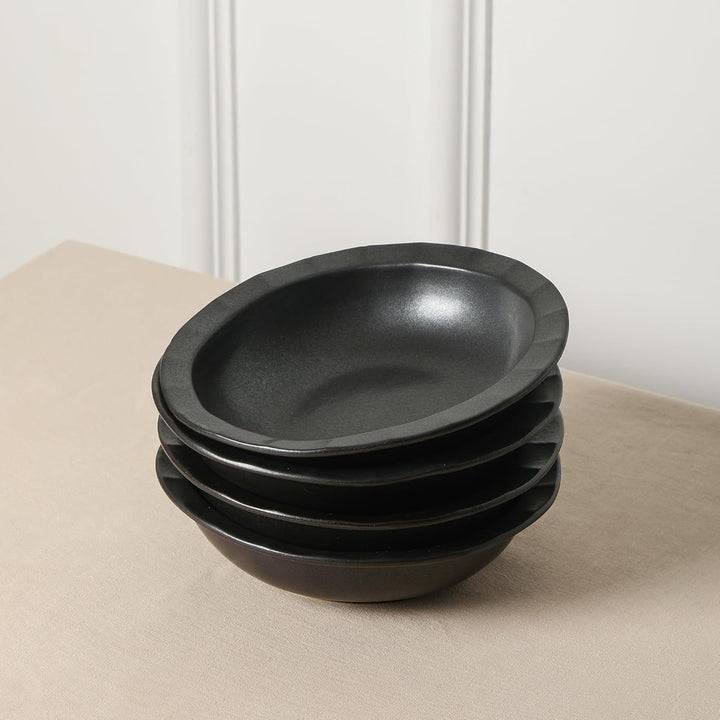 Stone Lain Oasis Stoneware 4 Piece Pasta Bowl Dish Set - Serving Dishes, Black