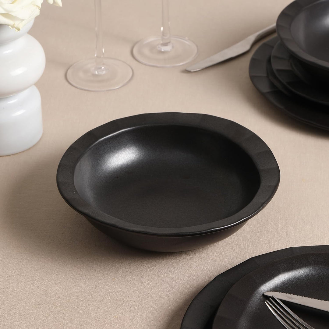Stone Lain Oasis Stoneware 4 Piece Pasta Bowl Dish Set - Serving Dishes, Black