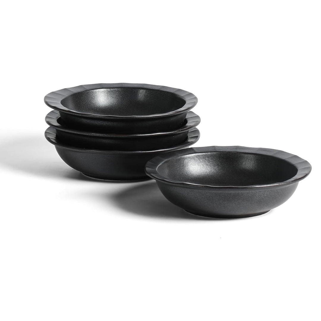 Stone Lain Oasis Stoneware 4 Piece Pasta Bowl Dish Set - Serving Dishes, Black