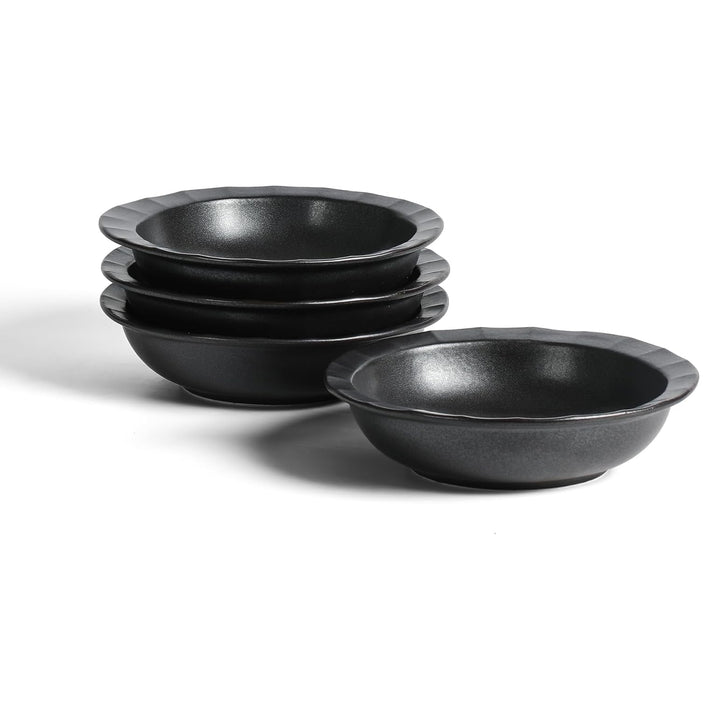 Stone Lain Oasis Stoneware 4 Piece Pasta Bowl Dish Set - Serving Dishes, Black
