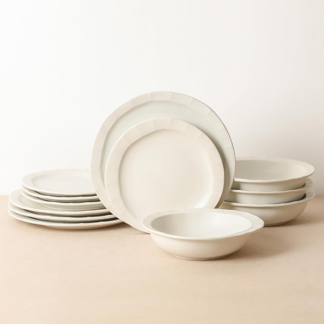 Stone Lain Oasis Stoneware 24 Piece Dinnerware Dish Set, Service for 8, White