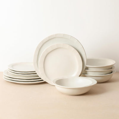 Stone Lain Oasis Stoneware 24 Piece Dinnerware Dish Set, Service for 8, White - VMInnovations
