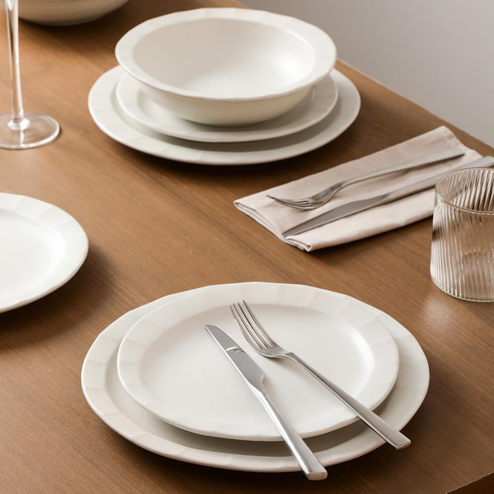 Stone Lain Oasis Stoneware 24 Piece Dinnerware Dish Set, Service for 8, White