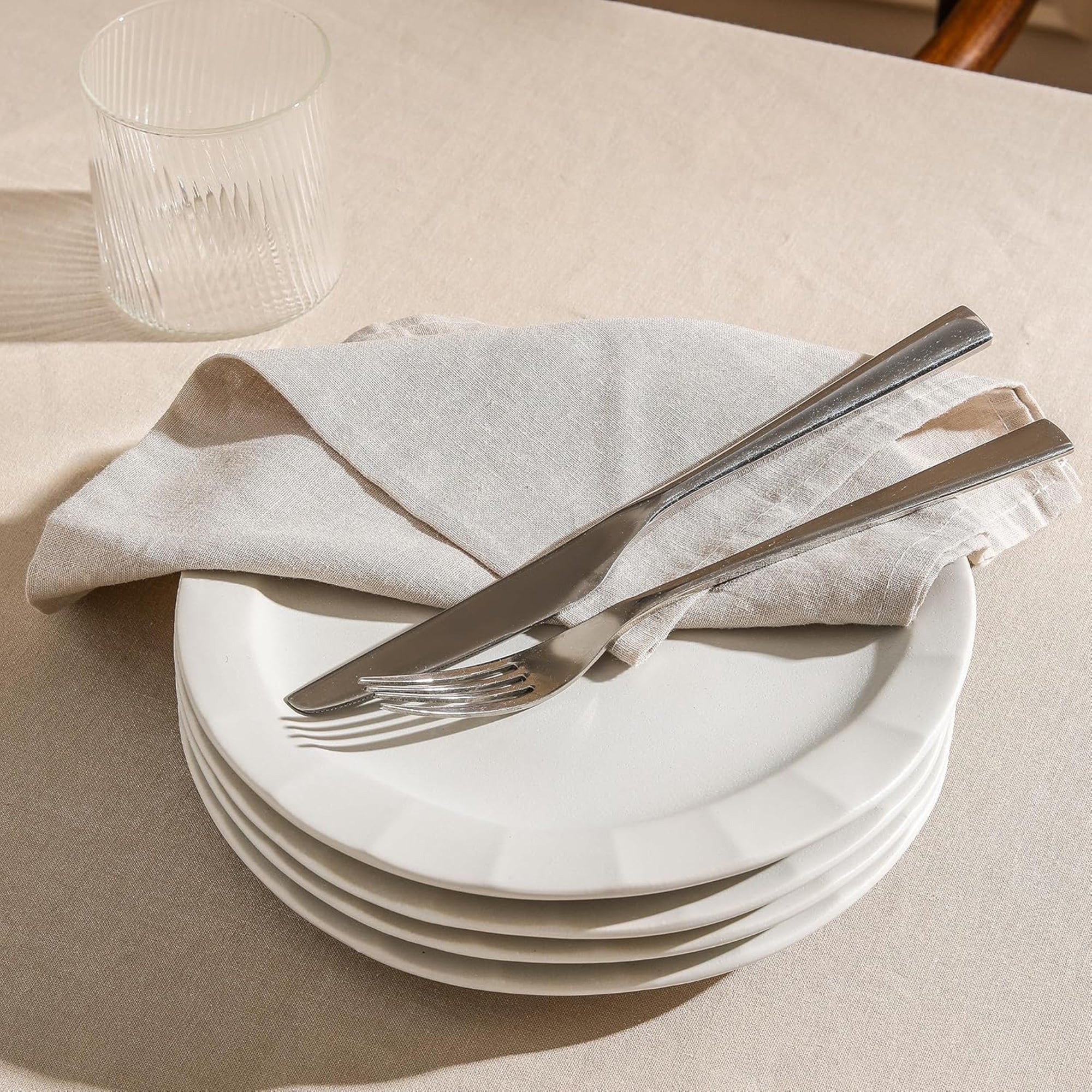Stone Lain Oasis Stoneware 4 Piece Dinner Plate Dish Set - Serving Dishes, White - VMInnovations