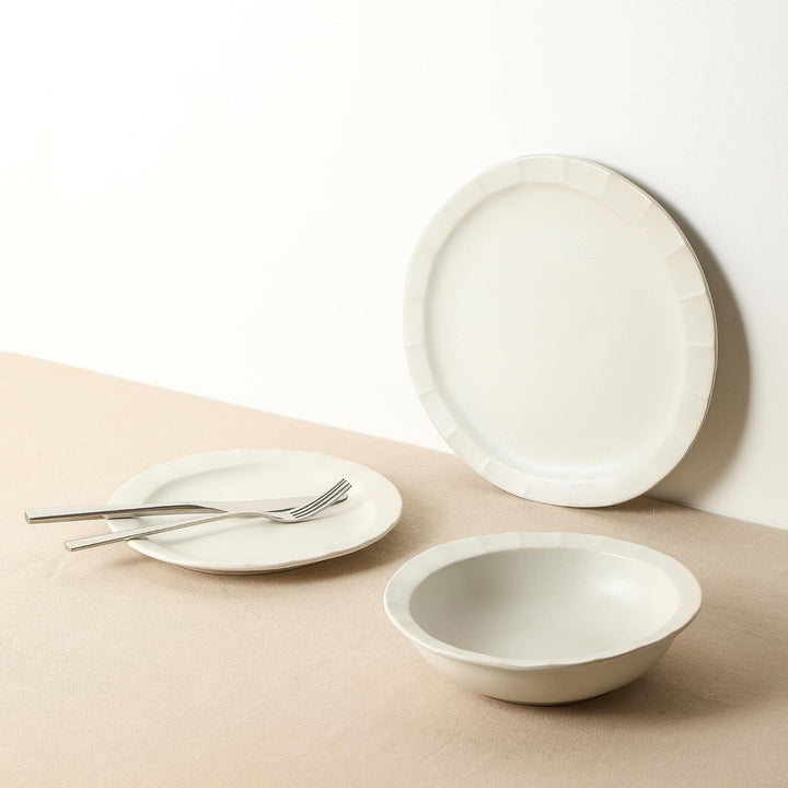 Stone Lain Oasis Stoneware 4 Piece Dinner Plate Dish Set - Serving Dishes, White