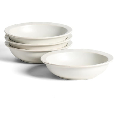 Stone Lain Oasis Stoneware 4 Piece Pasta Bowl Dish Set Serving Dishes, White - VMInnovations