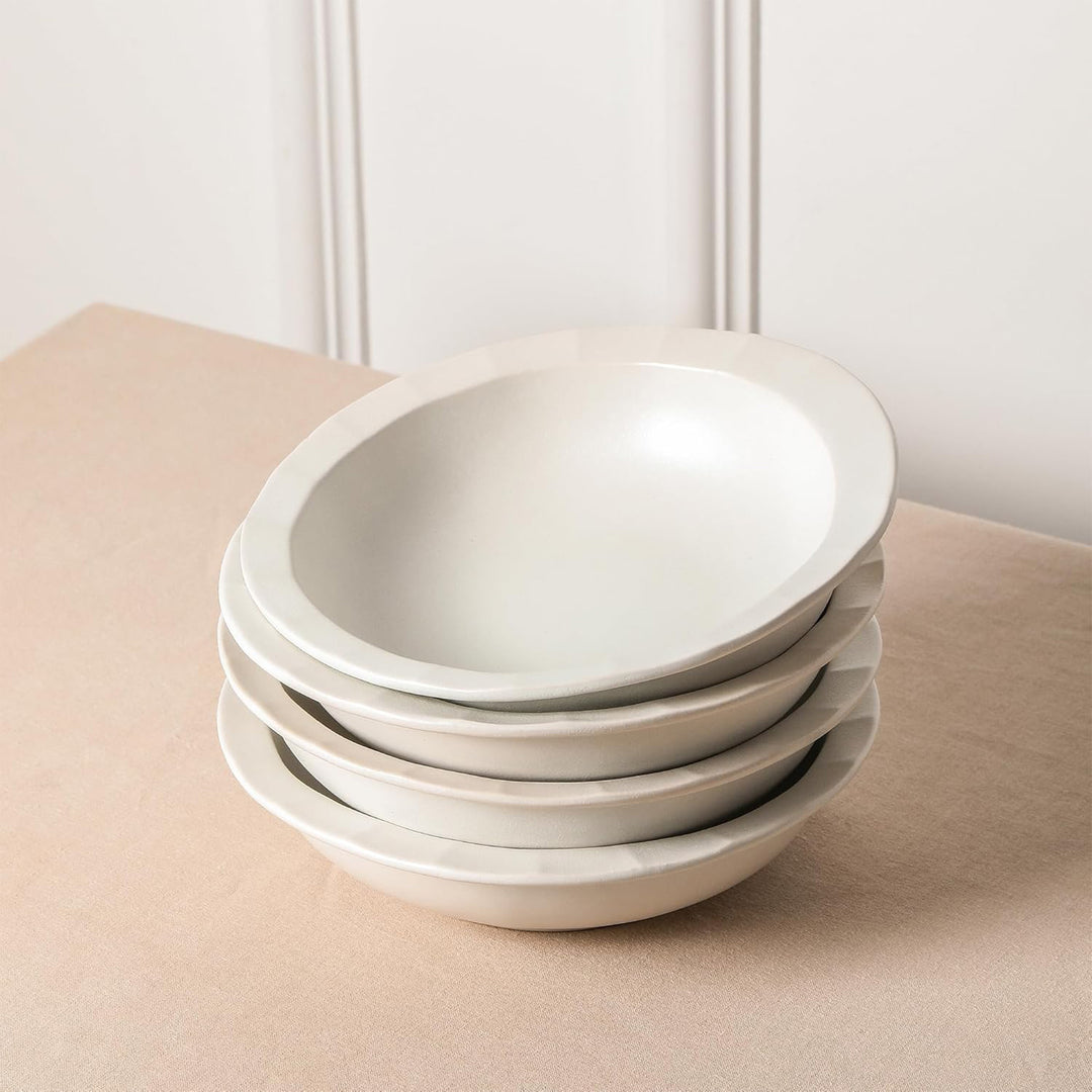 Stone Lain Oasis Stoneware 4 Piece Pasta Bowl Dish Set Serving Dishes, White