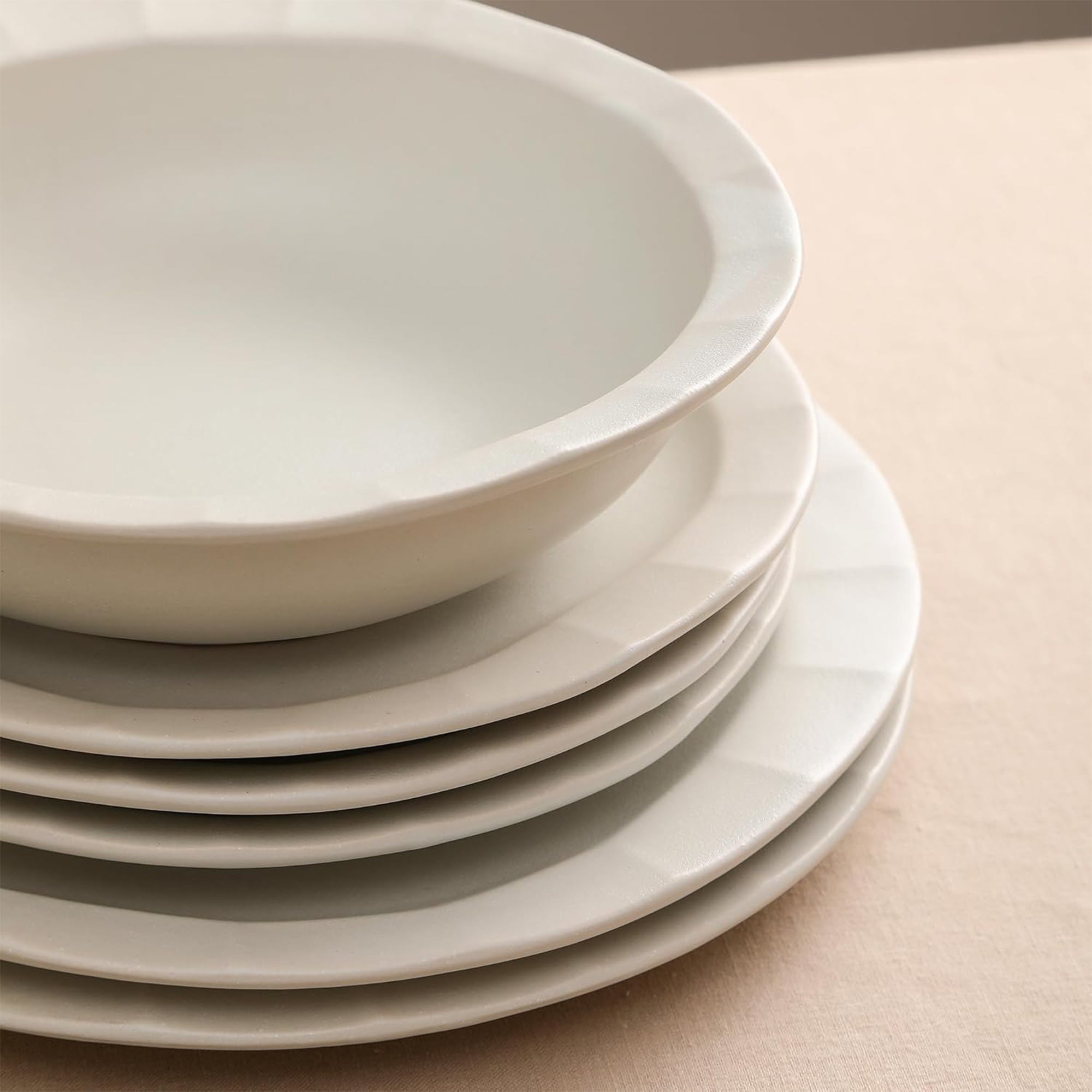 Stone Lain Oasis Stoneware 4 Piece Pasta Bowl Dish Set Serving Dishes, White - VMInnovations