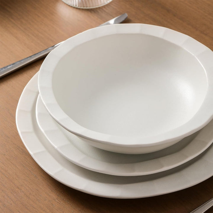 Stone Lain Oasis Stoneware 4 Piece Pasta Bowl Dish Set Serving Dishes, White