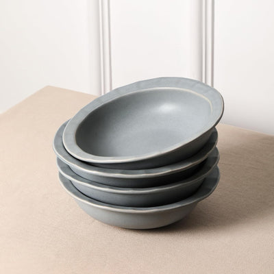 Stone Lain Oasis Stoneware 4 Piece Pasta Bowl Dish Set Serving Dishes, Grey Blue - VMInnovations
