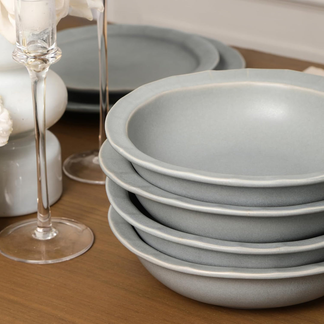 Stone Lain Oasis Stoneware 4 Piece Pasta Bowl Dish Set Serving Dishes, Grey Blue