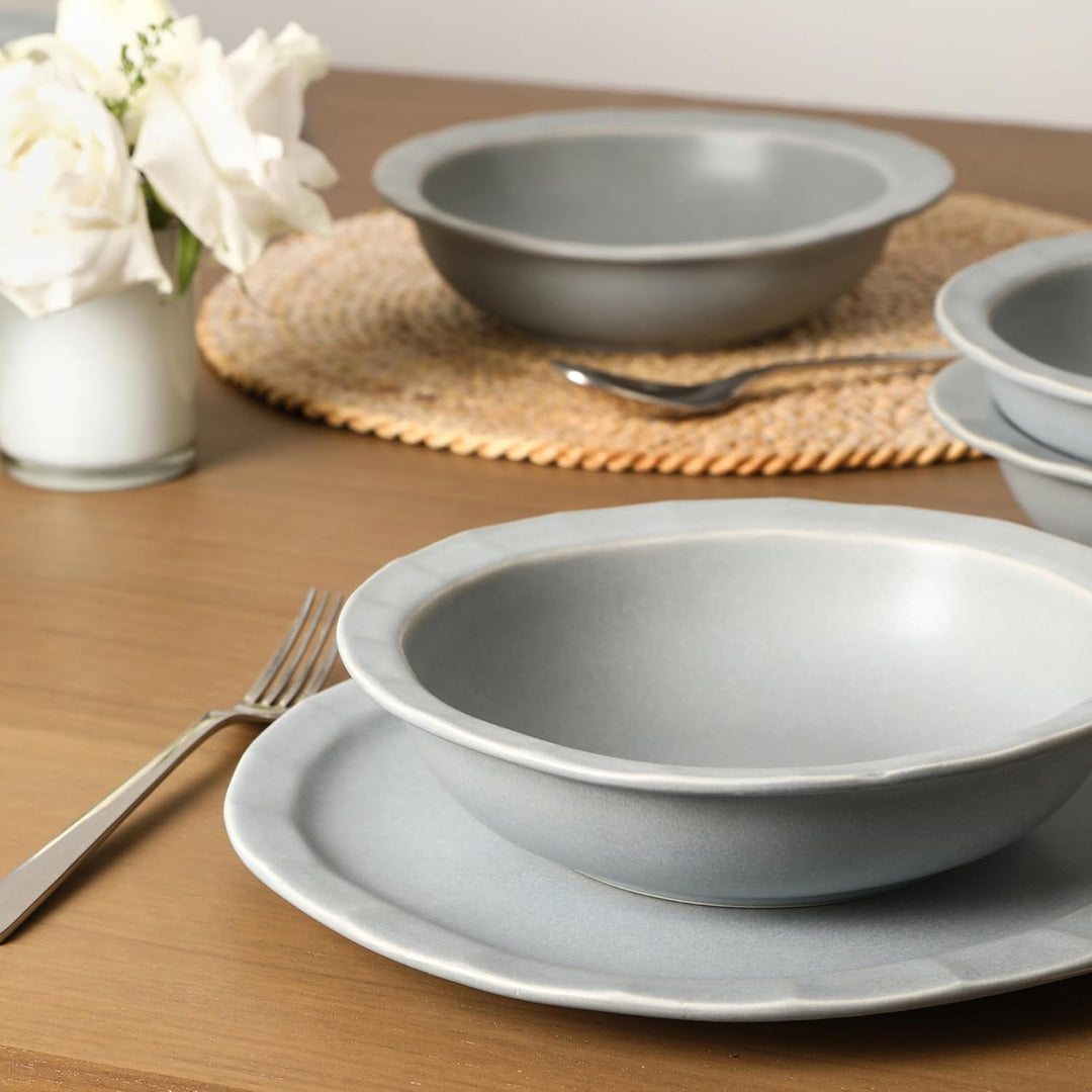 Stone Lain Oasis Stoneware 4 Piece Pasta Bowl Dish Set Serving Dishes, Grey Blue