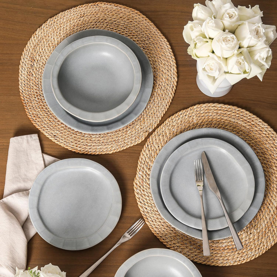 Stone Lain Oasis Stoneware 24 Piece Dinnerware Set, Service for 8, Grey Blue