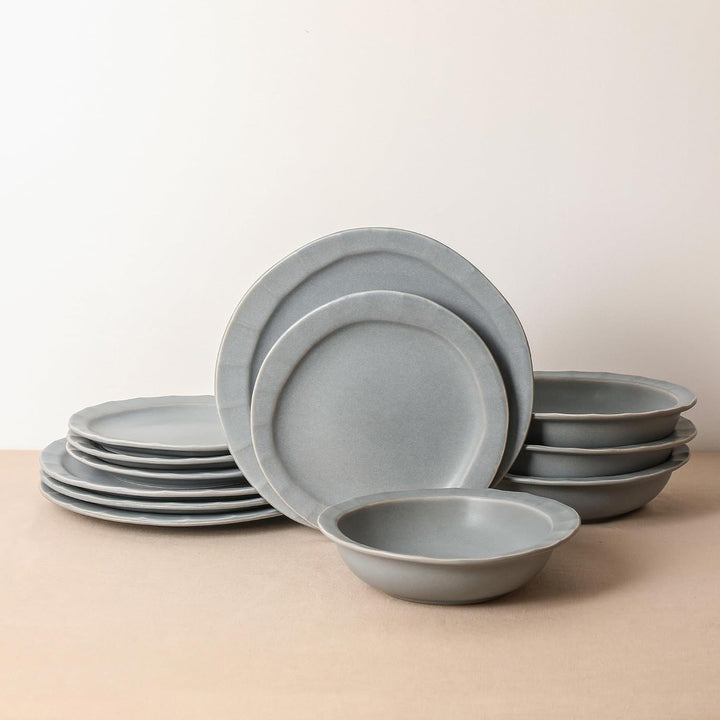 Stone Lain Oasis Stoneware 24 Piece Dinnerware Set, Service for 8, Grey Blue