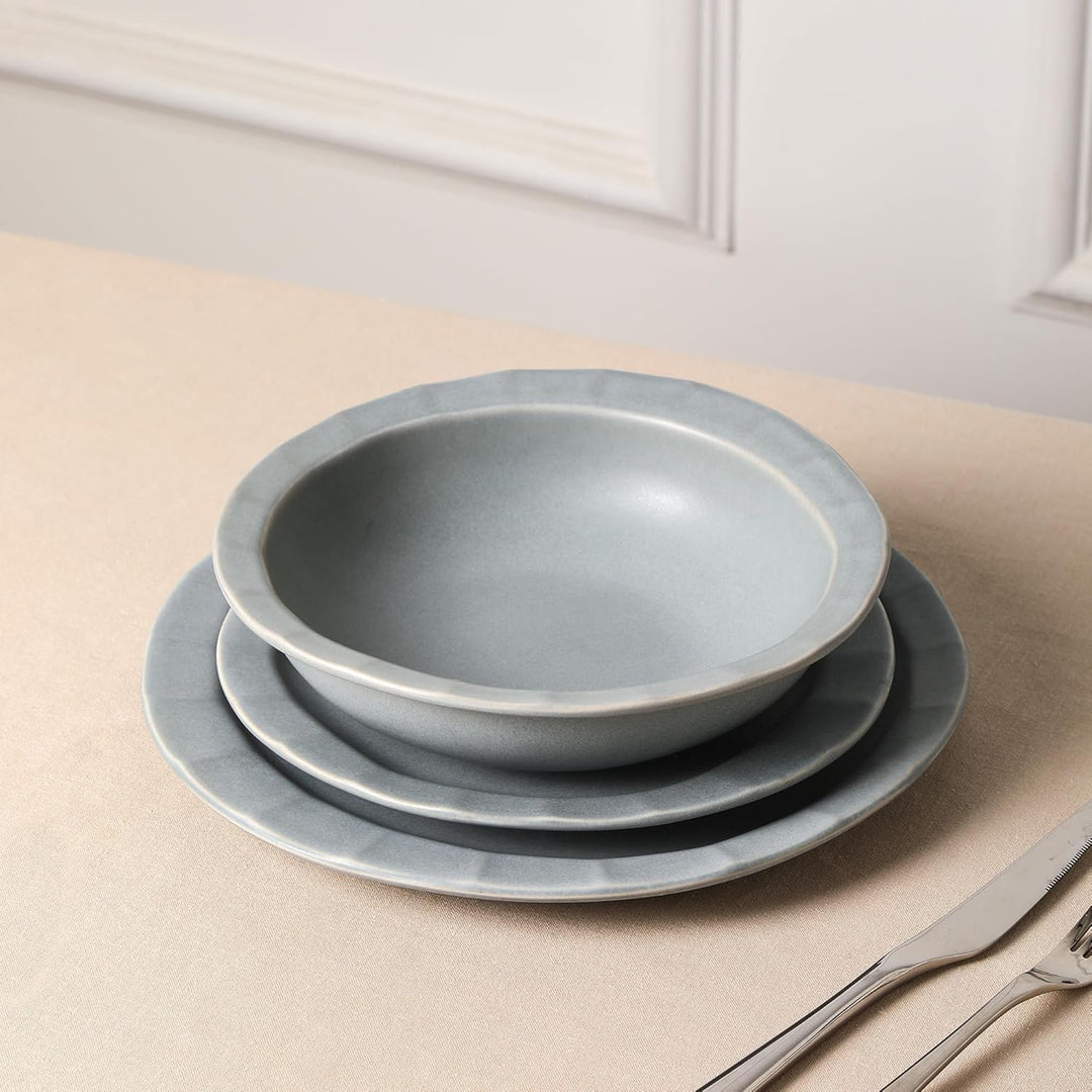 Stone Lain Oasis Stoneware 24 Piece Dinnerware Set, Service for 8, Grey Blue