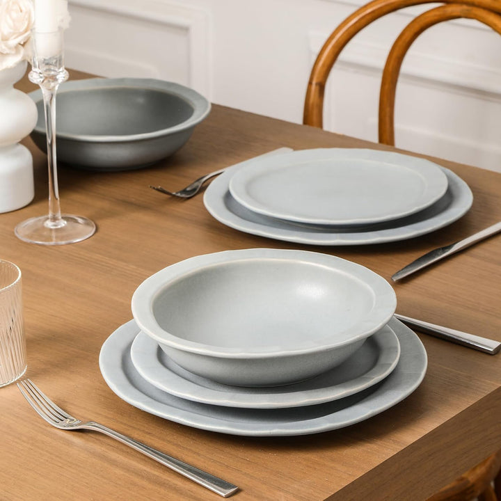 Stone Lain Oasis Stoneware 24 Piece Dinnerware Set, Service for 8, Grey Blue