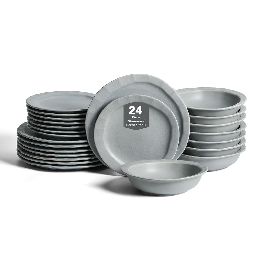 Stone Lain Oasis Stoneware 24 Piece Dinnerware Set, Service for 8, Grey Blue