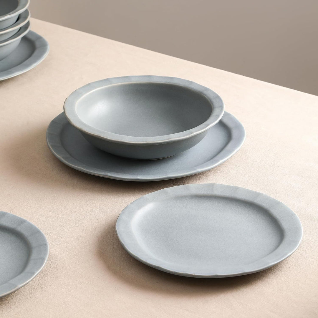 Stone Lain Oasis Stoneware 4 Piece Dinner Plate  Set - Serving Dishes, Grey Blue