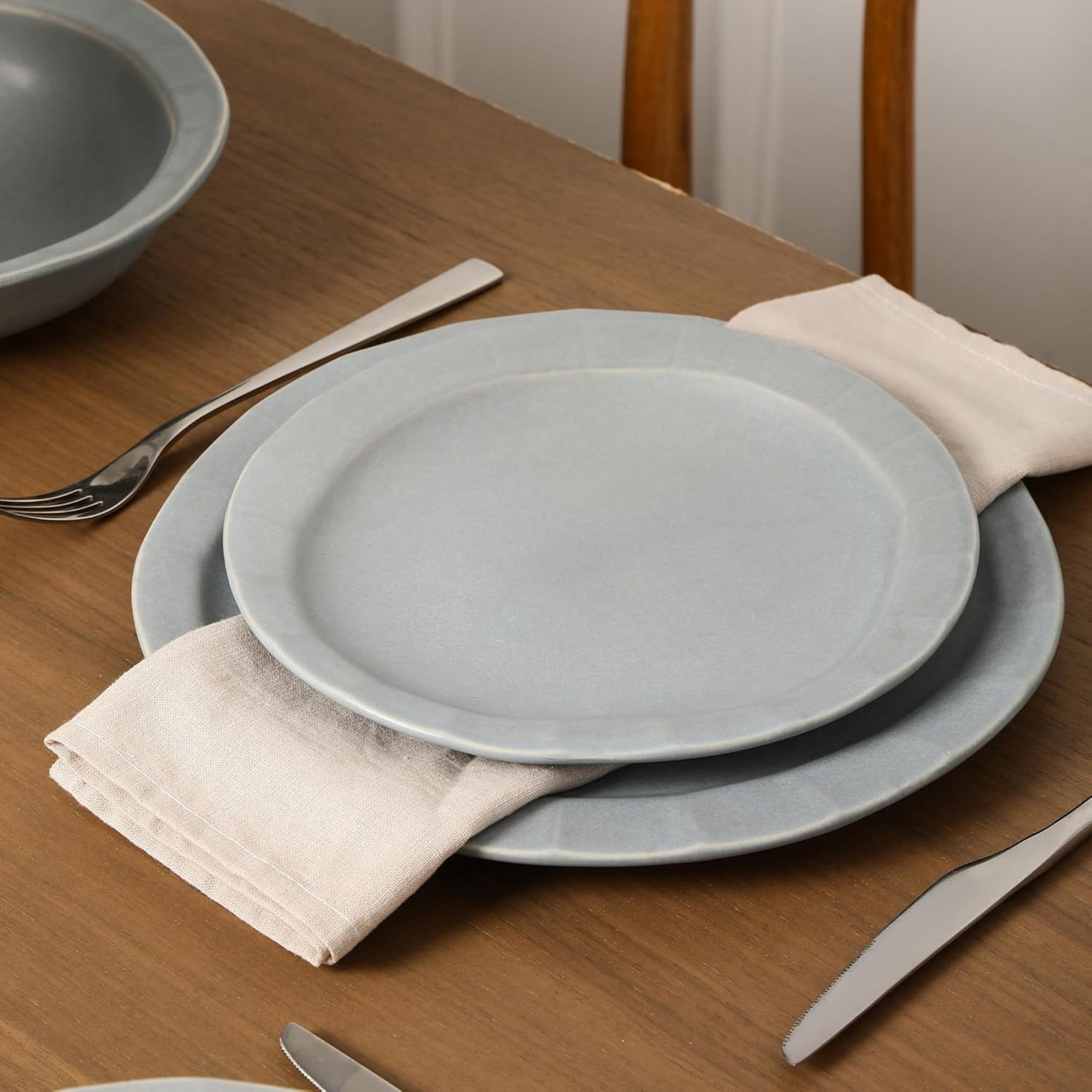 Stone Lain Oasis Stoneware 4 Piece Dinner Plate  Set - Serving Dishes, Grey Blue - VMInnovations